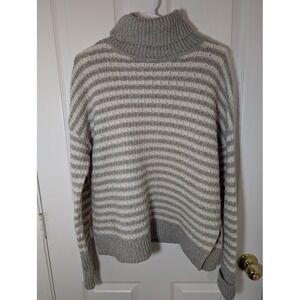 GAP Striped Turtleneck Sweater Pullover Knit Wool‎ Blend Gray Cream Size M